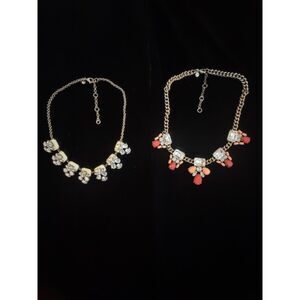 J.Crew Statement Necklaces, set of 2. Off-white and coral.